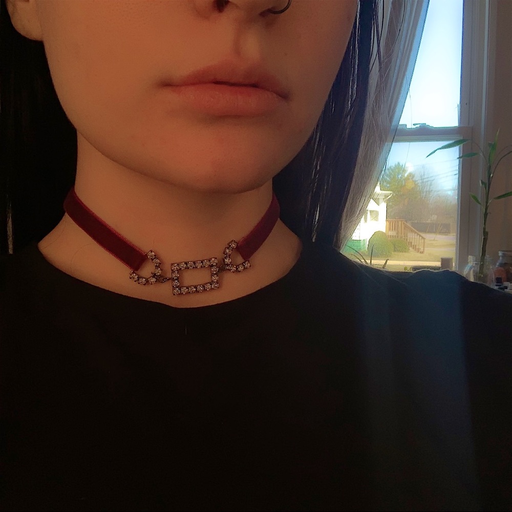 Maroon Velvet Diamond Choker